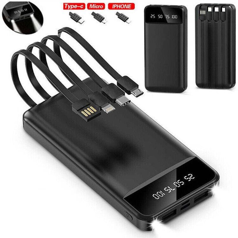 Ultimate Portable Power Bank 10000mAh with 4 Built-In Cables - Stay Charged Anywhere!